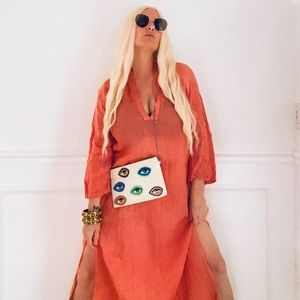 LUXURY CLASSIC CUT ITALIAN LINEN SIDE SLIT COLUMN STYLE KAFTAN TUNIC!!!maxi